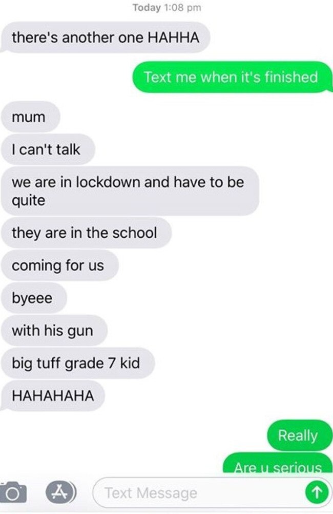 A text sent from an Upper Coomera State College student to her mother amid the second lockdown at the school today.