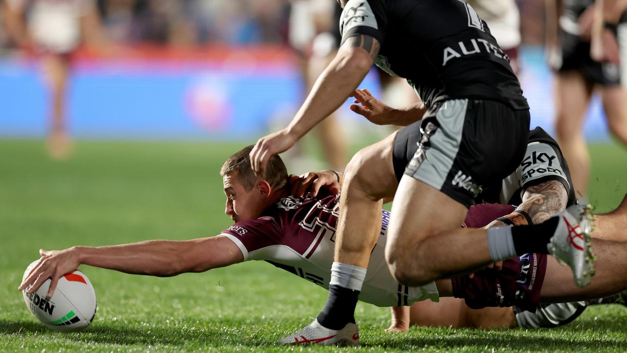 Jake Arthur’s move to the starting side paid off for the Sea Eagles, after scoring a try in the opening minutes. Picture: Getty Images.