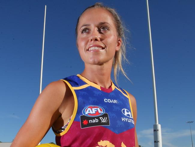 SUNDAY MAIL ONLY   Kaitlyn Ashmore Lions women's players ahead of first AFLW game on Sunday. Pic Jamie Hanson