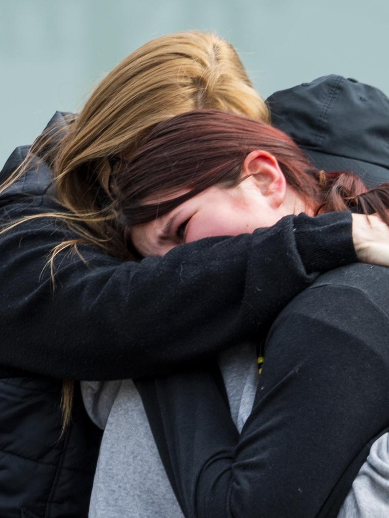 Mourners sobbing at Tyrese Bechard’s emotional funeral on Thursday. Picture: NCA NewsWire / Monique Harmer