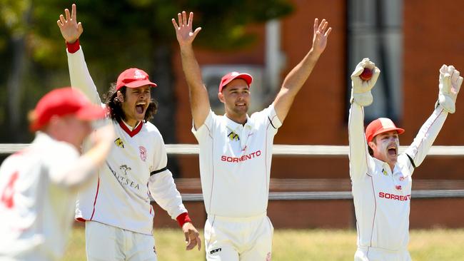 Sorrento appeal unsuccessfully for a wicket on Saturday. (Photo by Josh Chadwick)