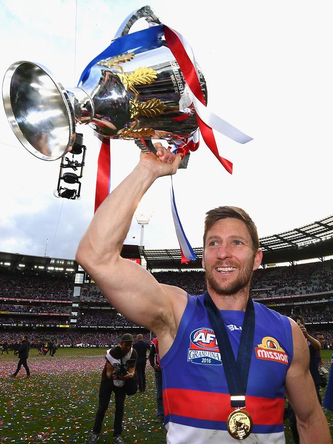 Bulldog favourite son Matthew Boyd won a flag in his second last season of footy, his 282nd game. Picture: Getty Images