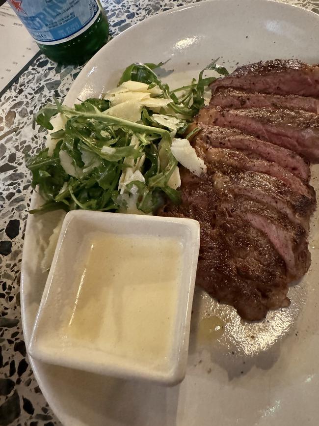 Beef tagliata and gorgonzola sauce.