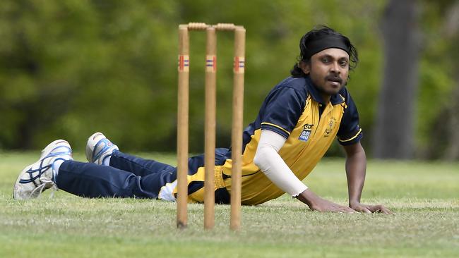 VTCA: Athula Krishantha hits the deck for Seddon. Picture: Andy Brownbill