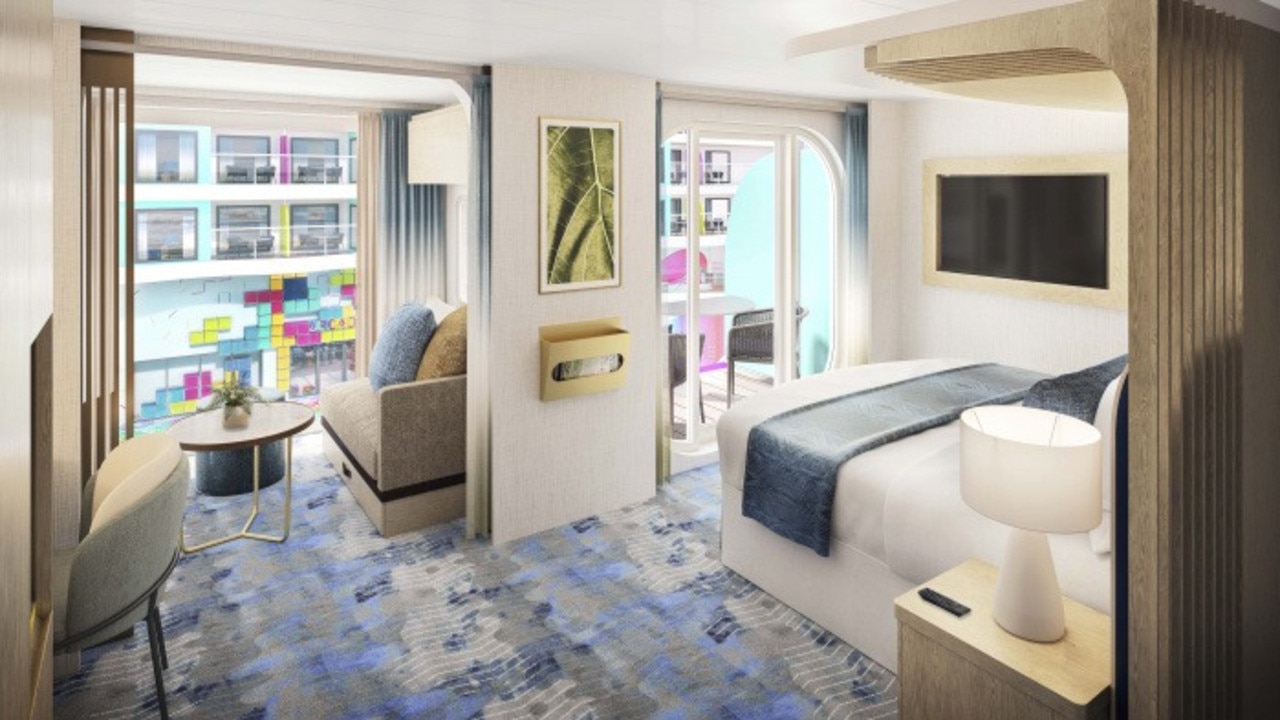 The new room, nestled in the new Surfside family neighbourhood, welcomes a family of up to four guests. There’s a cozy kids alcove, which transforms into a living space for all. Picture: Royal Caribbean International.