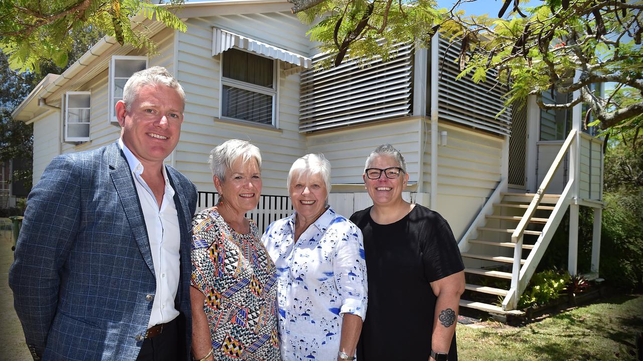 Developer Matt Stanley, Marcia Gill with sister in law Valerie Nelson and Debbie Gill outside their former family homes on Beach Rd.