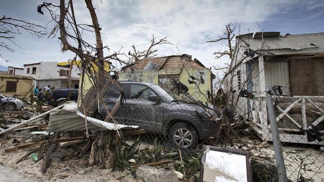 Storm damage from Hurricane Irma on the Caribbean island of Saint Martin.