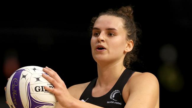 AUCKLAND, NEW ZEALAND - SEPTEMBER 21: Elle Temu of the Silver Ferns during game 1 of the Taini Jamison Trophy match between New Zealand v Jamaica at Eventfinda Stadium on September 21, 2022 in Auckland, New Zealand. (Photo by Phil Walter/Getty Images)