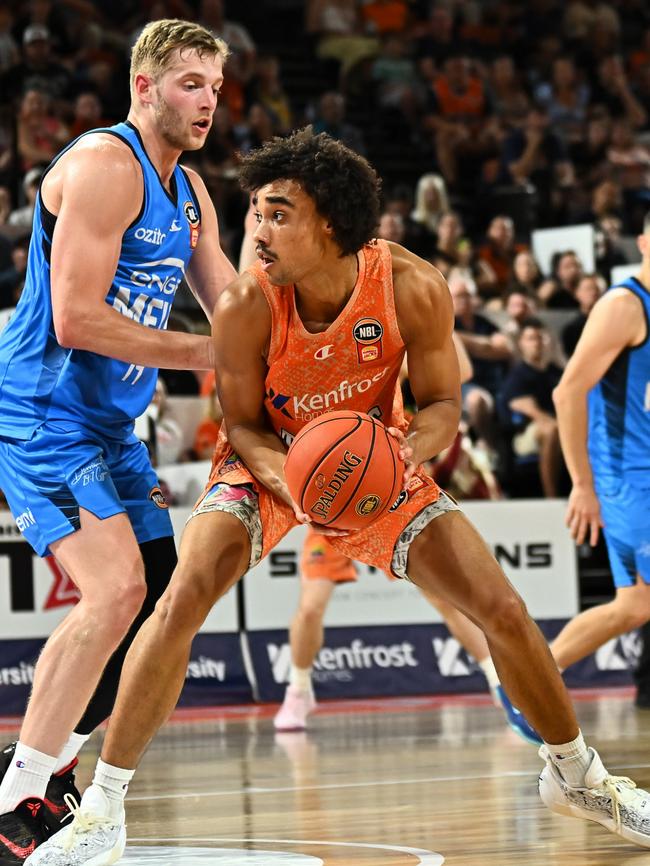 Alex Higgins-Titsha of the Taipans in action during the round 14 NBL match between Cairns Taipans and Melbourne United at Cairns Convention Centre, on December 26, 2024, in Cairns, Australia. (Photo by Emily Barker/Getty Images)