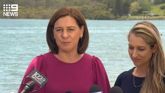 LNP leader Deb Frecklington and candidate for the seat of Currumbin Laura Gerber speak at a press conference. Picture: Nine Gold Coast News.