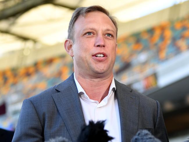 BRISBANE, AUSTRALIA - NewsWire Photos - APRIL 20, 2021. Queensland Deputy Premier Steven Miles speaks during a press conference at the Gabba in Brisbane. The government announced a complete rebuild of the Gabba, being the proposed main stadium should Queensland host the 2032 Olympic and Paralympic Games.Picture: NCA NewsWire / Dan Peled