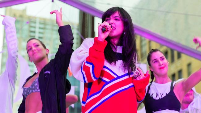 Jess Kent performs at the launch moment during Vogue American Express Fashion's Night Out in Sydney. Picture: Caroline McCredie/Getty