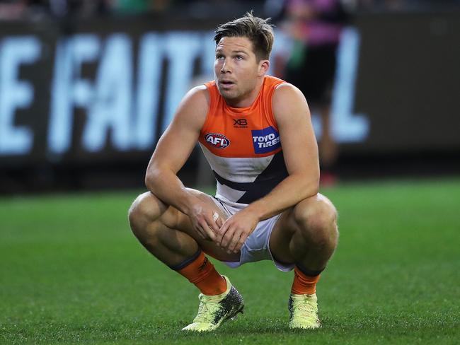 Dejected Toby Greene during AFL Semi Final match between the GWS Giants v Collingwood at the MCG. Picture. Phil Hillyard