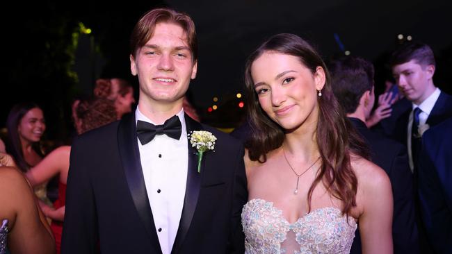 Alexandra Bagino and Allanah Reid at the Emmanuel College class of 2025 formal at HOTA for Gold Coast at Large. Picture, Portia Large.
