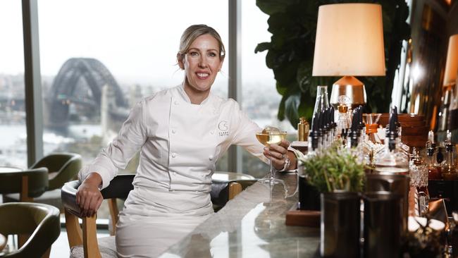 Clare Smyth at The Bar which has recently opened next to her restaurant Oncore by Clare Smyth. Clare is launching a new menu, which is a tasting menu of hero dishes but comes in a lot more affordable at $150pp. Picture: Richard Dobson