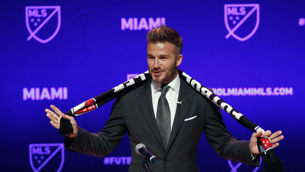 David Beckham addresses the media during an event to announce his Major League Soccer franchise in Miami
