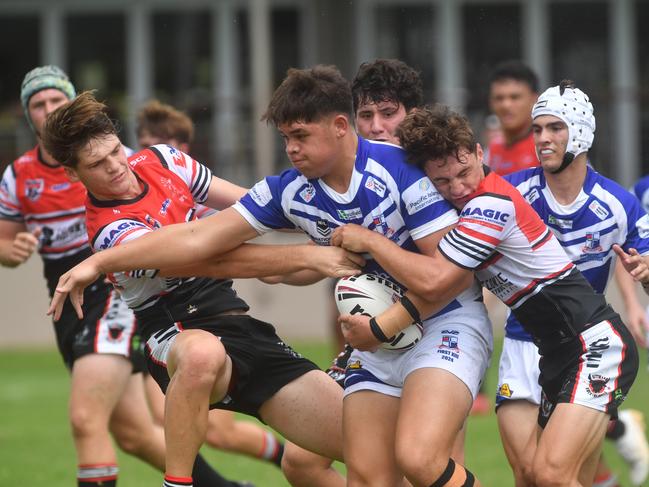 Kirwan High against Ignatius Park College in the Northern Schoolboys Under-18s trials at Brothers Rugby League Club in Townsville. Iggy number 11 Suafai Reupena. Picture: Evan Morgan