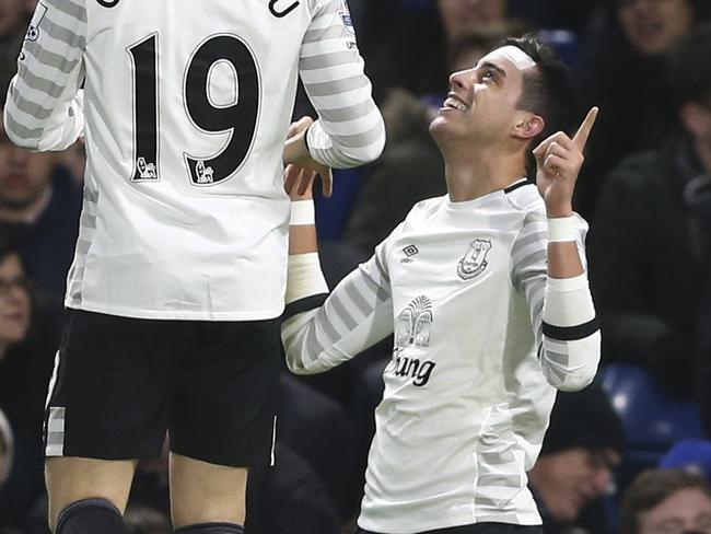 Everton's Argentinian defender Ramiro Funes Mori (R) thought he’d sealed a win.