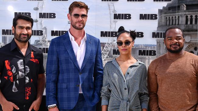 Kumail Nanjiani, Chris Hemsworth, Tessa Thompson and director F. Gary Gray at the Men in Black: International launch in London last week. Picture: Getty