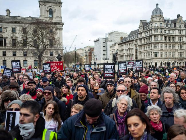 Assange supporters gather in London. Picture: AFP