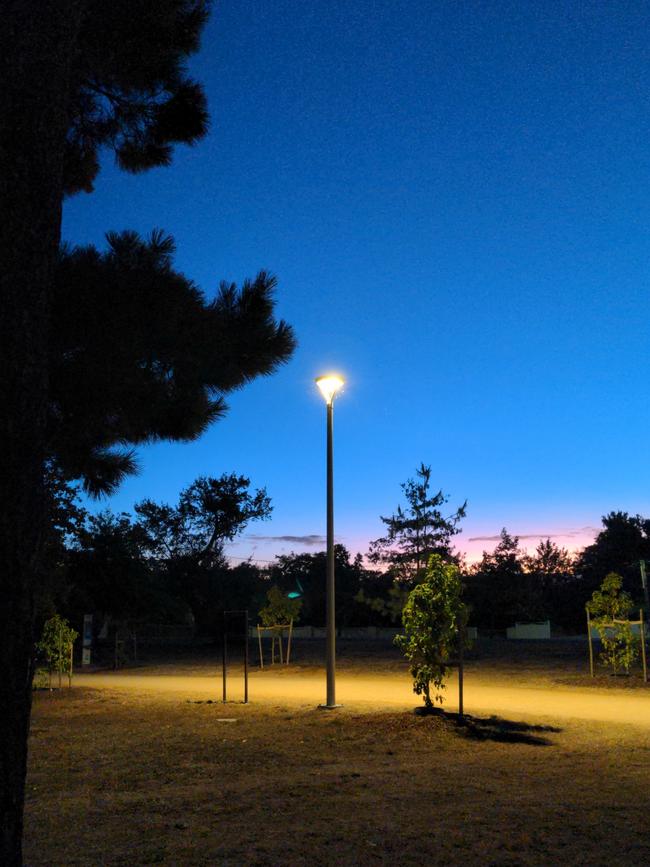 A trial light pole on the track around Lake Wendouree in Ballarat.