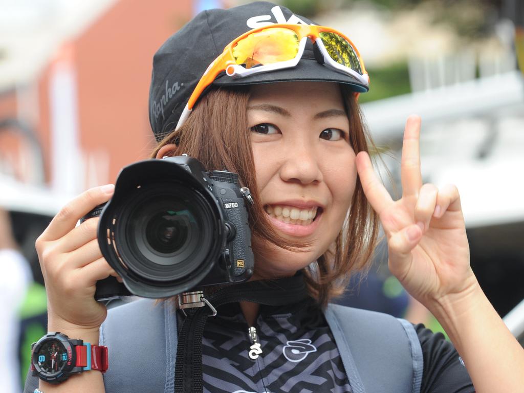 Kogawa from Japan seems pleased to be grabbing a few TDU snaps. Picture: Tricia Watkinson