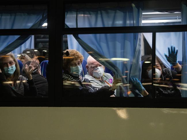 American citizens on a bus as leaving the quarantined Diamond Princess. Picture: Getty Images