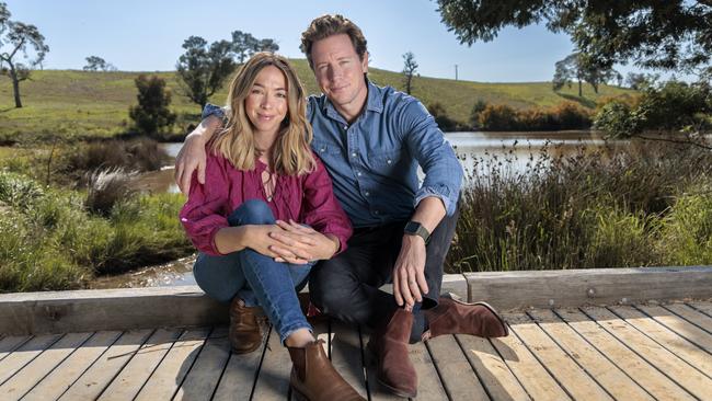 Financial Adviser and author Scott Pape and wife Liz on their property in Chitin Victoria. Picture: David Geraghty,