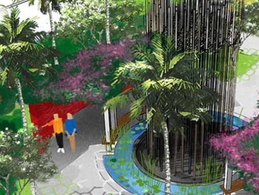 Artists impression of the proposed Bali Peace Park on the site of the Sari ClubImage from the Bali Peace Park websitehttps://www.balipeacepark.com.au/gallery.html