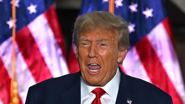Former US President Donald Trump delivers remarks at Trump National Golf Club Bedminster in Bedminster, New Jersey. Picture: AFP
