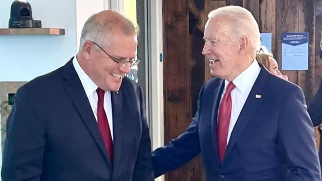 Then Australian prime minister Scott Morrison meets with the President of the United States of America for discussions involving AUKUS. Picture: Supplied