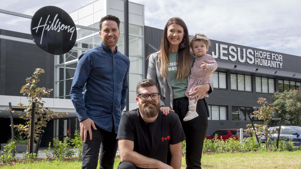 Tim Douglass, the state pastor for Victoria, with East Campus Pastor John Sparey his wife Sarah and daughter Charlotte at the new Hillsong Church in Knoxfield. Picture: Andy Brownbill