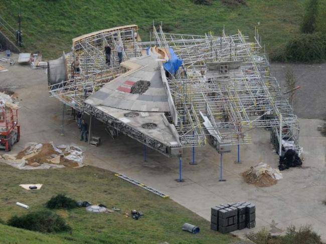 Excitement builds ... leaked photos from the Star Wars Episode 7 set showing the Millennium Falcon under construction.