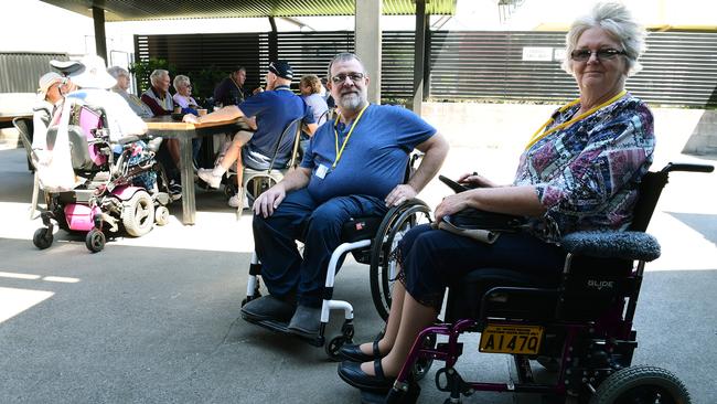 Pat Allison (right) at the Bundaberg Rum Distillery during Disability Action Week in 2019.