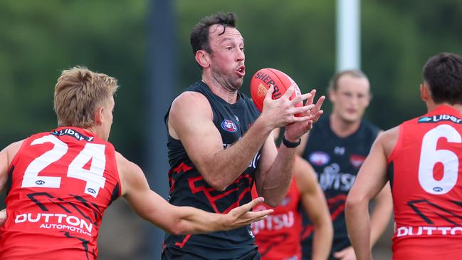 Todd Goldstein goes after it. Picture: Brendan Beckett