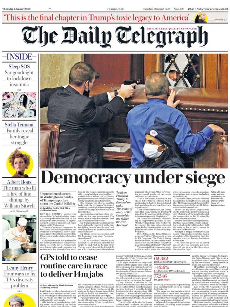 Meanwhile, The Daily Telegraph declared it was democracy that was “under siege”. Picture: Supplied