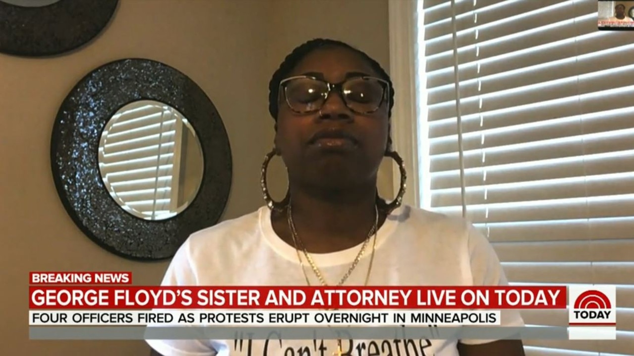 Bridgett Floyd was emotional as she called for the officers to be charged. Picture: TODAY