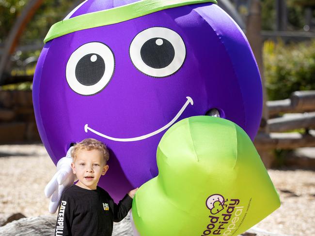 Arlo with the Good Friday Appeal mascot Welbie. Picture: Mark Stewart