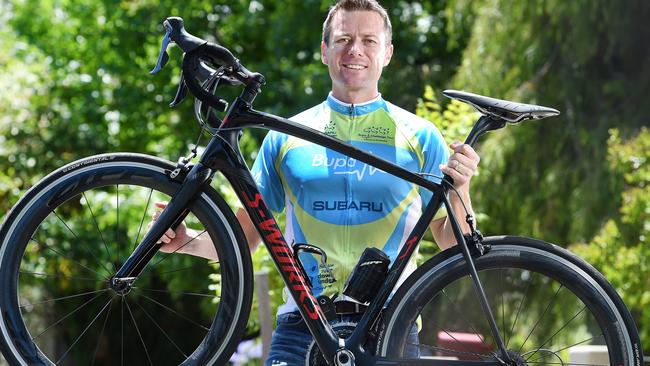 11/12/15 Former Redbacks cricketer Brett Swain with his bike, for the Bupa Challenge Tour. Picture Roger Wyman