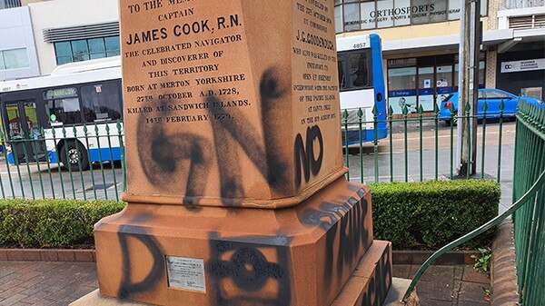 The Captain Cook statue in Randwick which was defaced at the weekend. Picture: 2GB