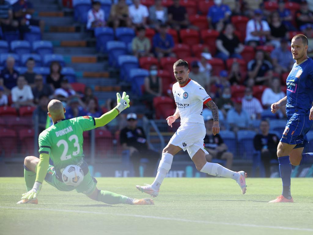 The form of Jack Duncan (left) has impressed Melbourne Victory coach Patrick Kisnorbo. Picture: Ashley Feder/Getty Images