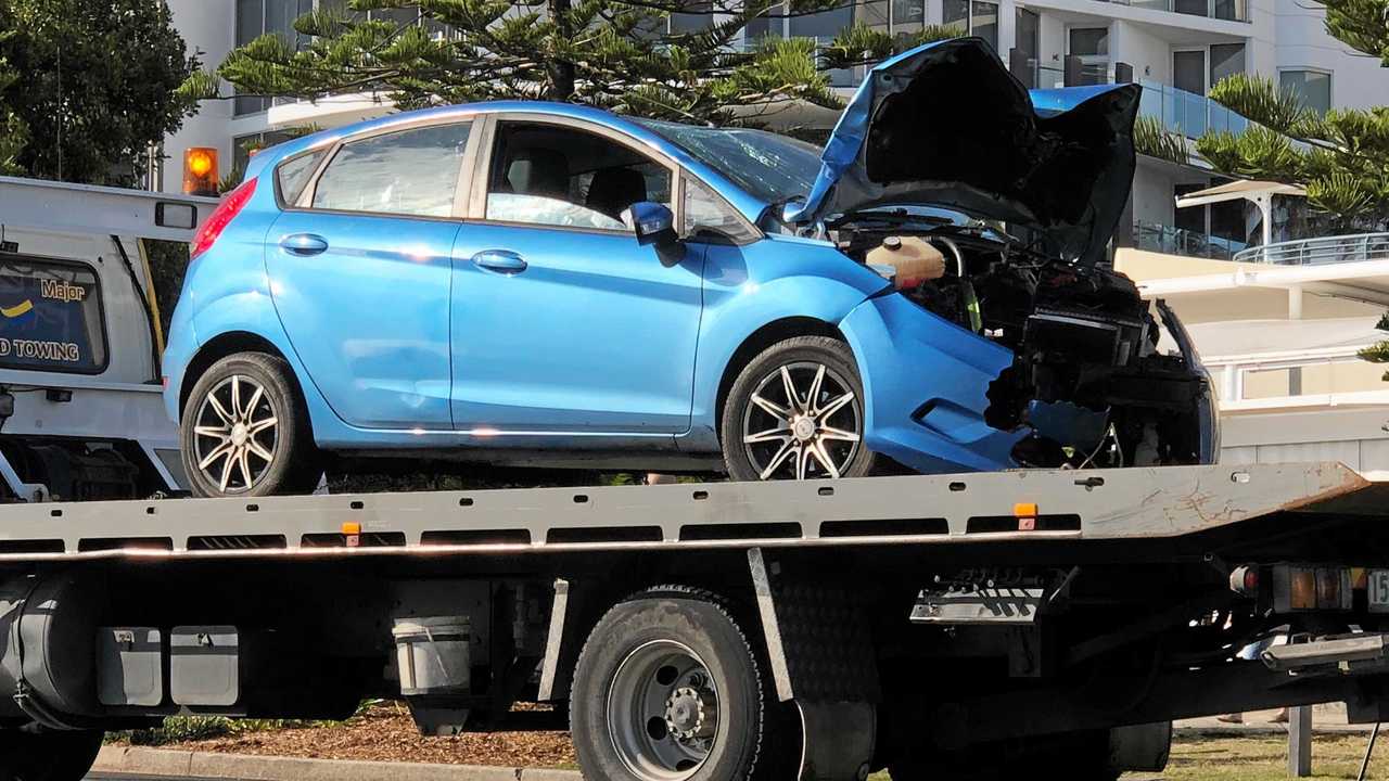 DAMAGE: A vehicle ploughed into cracked pepper Mooloolaba on Saturday moring during breakfast period. Picture: Contributed