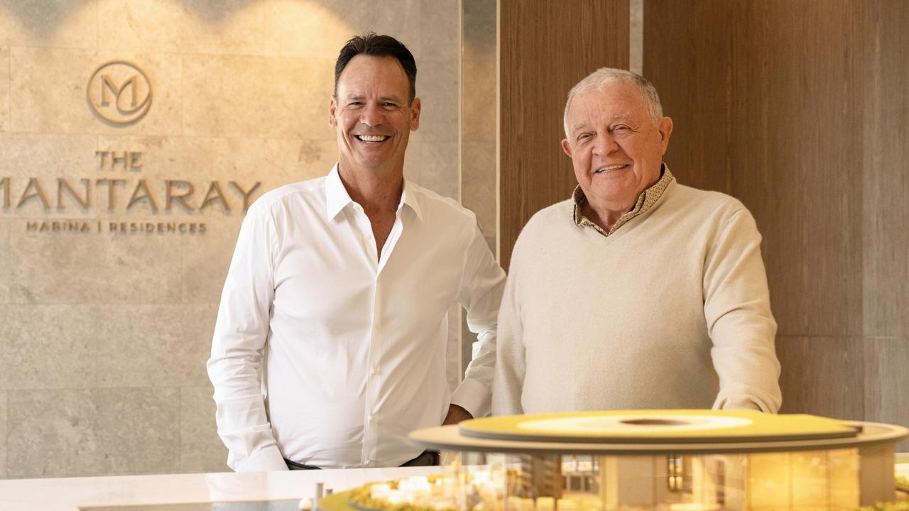 Pub baron Bruce Mathieson with developer Tim Gordon, who have partnered to deliver the luxury Mantaray development at the Gold Coast. Picture: Supplied