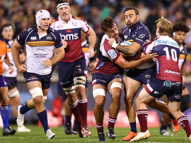 Brumbies gun Andy Muirhead is stopped in traffic. Picture: Getty Images