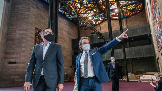 Premier Daniel Andrews is taken on a tour of NGV at the announcement of the $1.5bn arts precinct expansion.