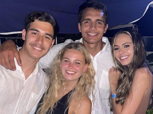 Jamarra Ugle-Hagan (third from left) poses in a photo with Mia Fevola and two friends at the Sorrento Hotel in early January 2021. Picture: Supplied