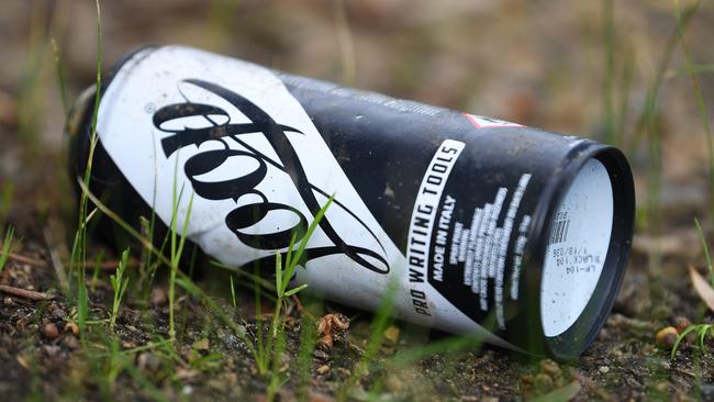 A can of spray paint lies on the college grounds. Picture: James Ross