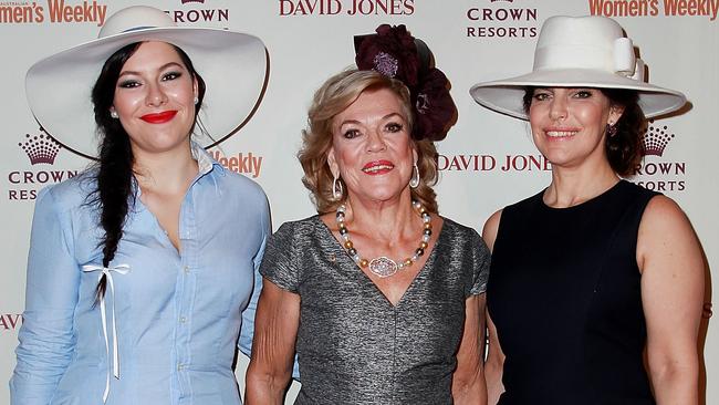 Packer-Barham with grandmother Roslyn Packer (centre) and mum Gretel Packer in 2015. Picture: Getty Images