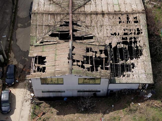 This aerial photograph shows a view of the burnt down nightclub in which revellers died, in Kocani, a town some 100 kilometres east of the capital Skopje, that has killed 59. Picture: AFP