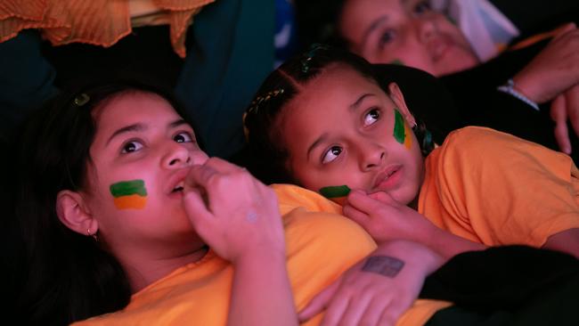 Tense moments for fans as the Matildas play against England Tumbalong Park Picture: NCA NewsWire/ Brendan Read